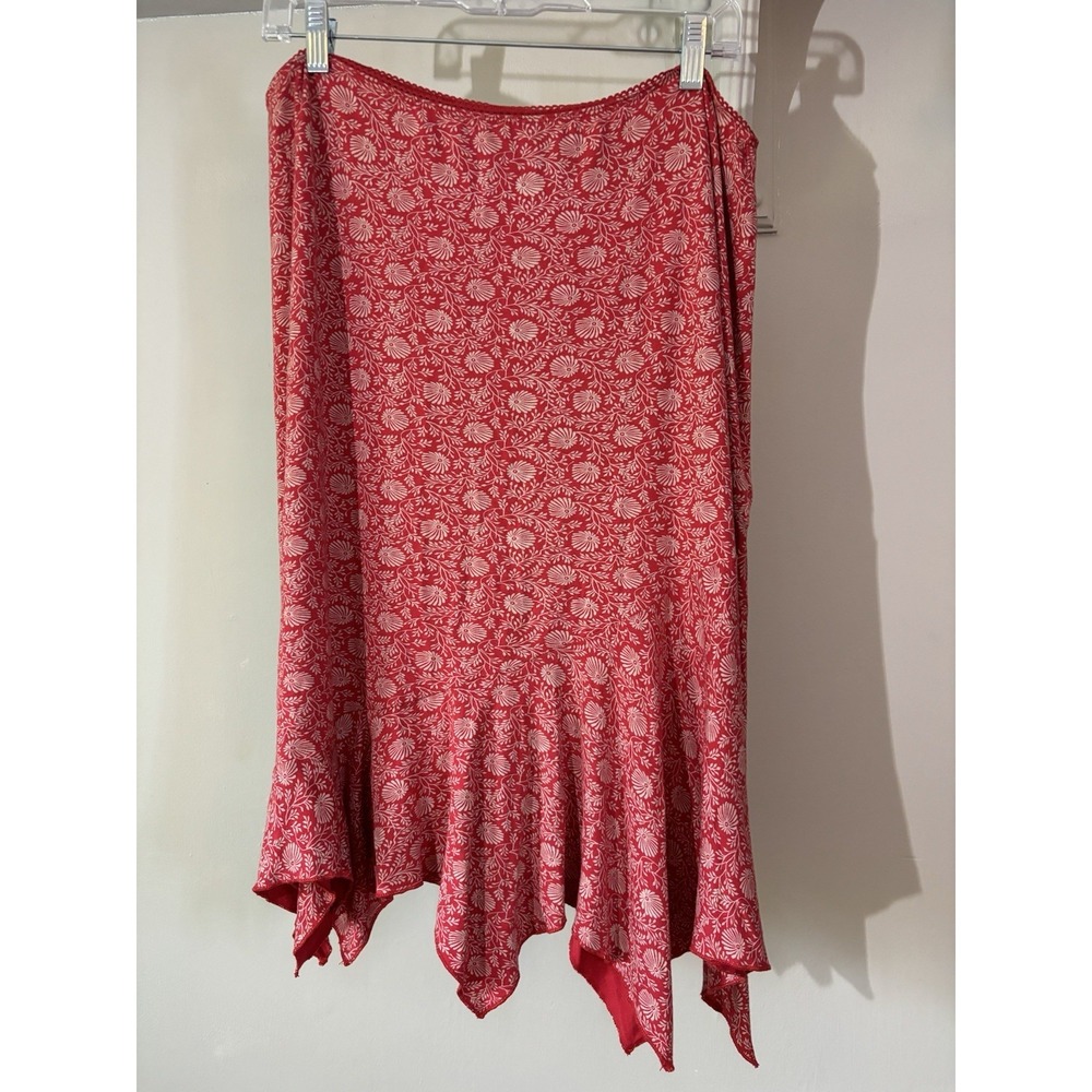 VTG MOSSIMO Red Floral Pull On Skirt XL‎ Asymmetrical Hem Boho Fairy